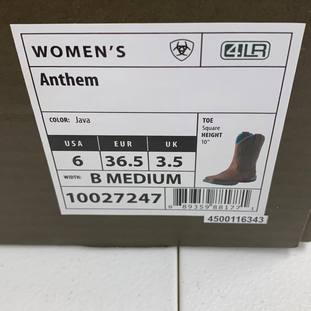 Ariat Womens Anthem Square Toe Western Boots Sz 6 B Java Brown Turquoise Leather - Picture 3 of 12